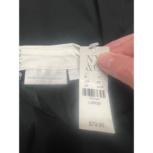 NY & Co Sleeveless/Collard /Belted/Wide Leg jumpsuit Black/White Sz L NWT - Picture 3 of 7